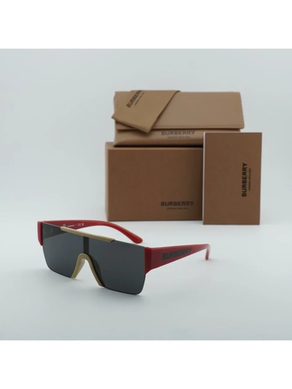 Burberry Kids JB4387 404787 Sunglasses Beige/Red Shield Frame, Grey Lenses
